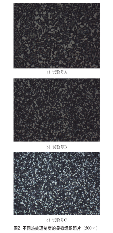 不同熱處理制度的顯微組織照片(500×) 不同熱處理制度的顯微組織照片(500×)